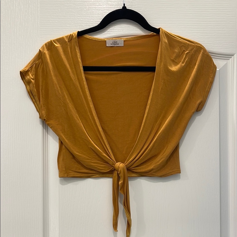 Mustard Tie-Front Crop Top
